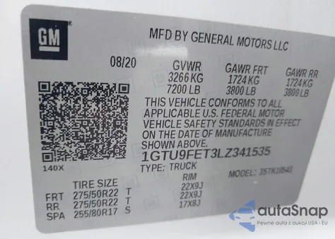 2020 GMC Sierra 1500 4Wd Short Box Denali z USA, uszkodzony, nr VIN 1GTU9FET3LZ341535